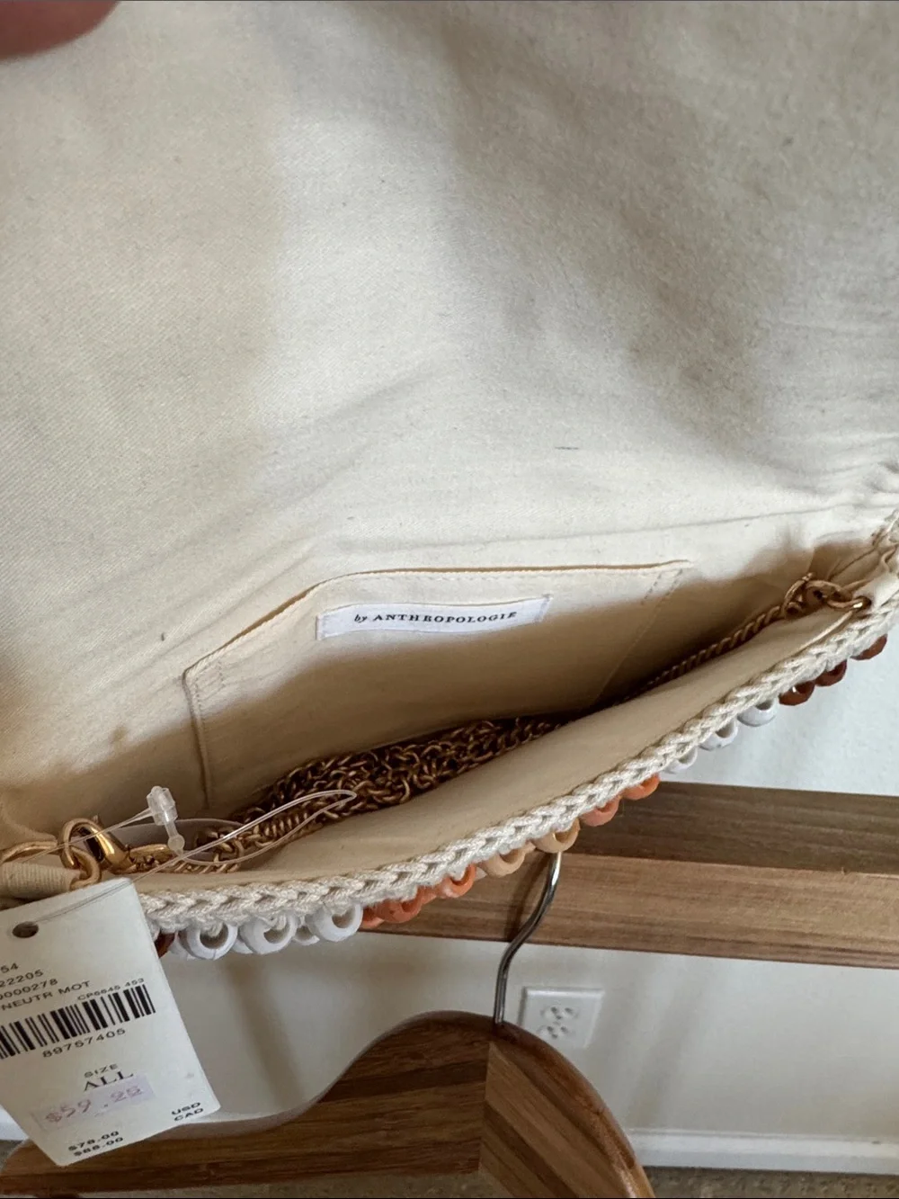 Anthropologie Beaded Crochet Wristlet in Cream, Brown, Peach